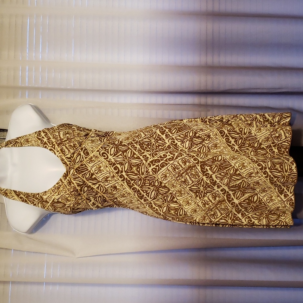 NWOT tan halter dress with brown tribal design